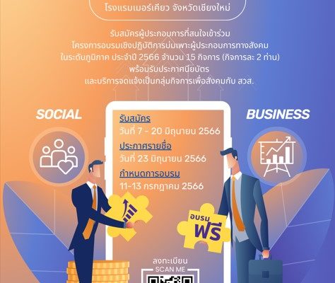 โครงการอบรมเชิงปฏิบัติการบ่มเพาะผู้ประกอบการทางสังคมในระดับภูมิภาค ประจำปี 2566 (เชียงใหม่)