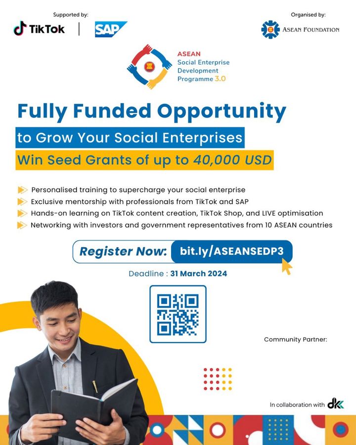 ASEAN Social Enterprises Development Programme (ASEAN SEDP) 3.0 จัดขึ้นโดย ASEAN Foundation และได้รับการสนับสนุนจาก TikTok และ SAP